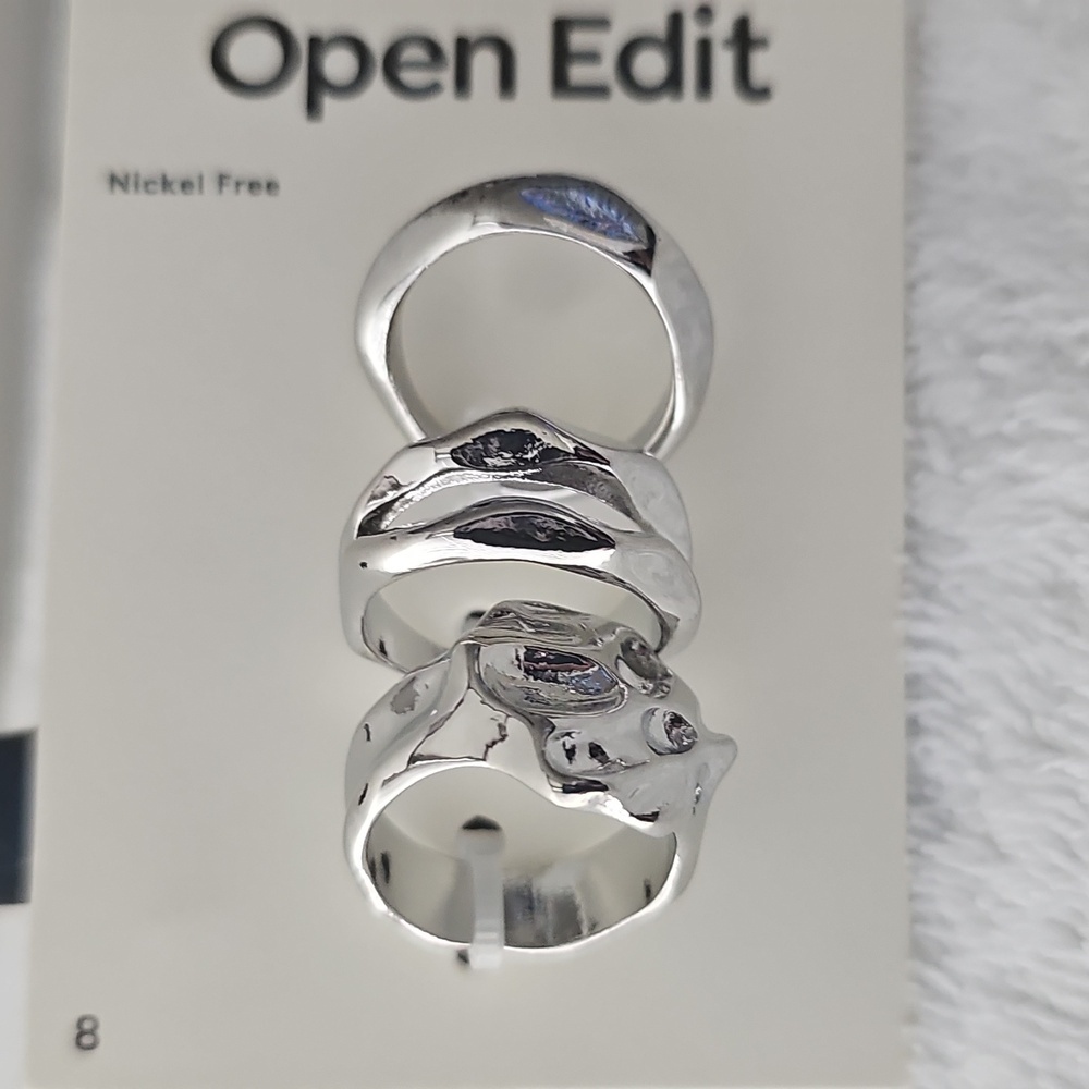 NWT Open Edit Set Of 3 Molten Rhodiun Rings Size 8 Silver - Picture 7 of 12